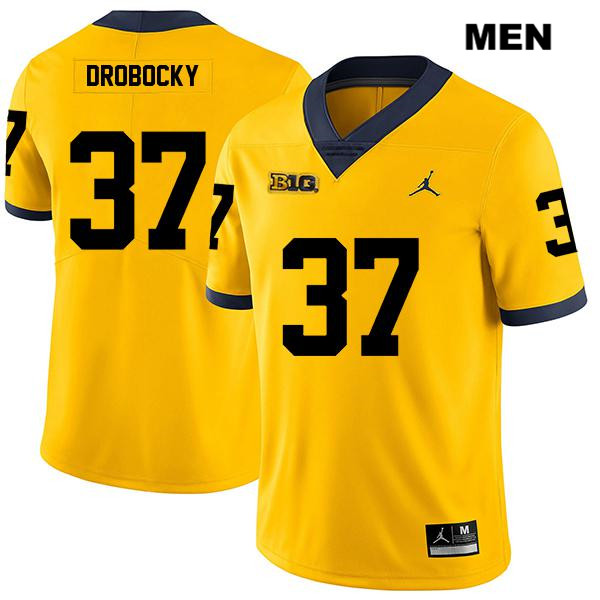 Men's NCAA Michigan Wolverines Dane Drobocky #37 Yellow Jordan Brand Authentic Stitched Legend Football College Jersey IO25W48XT
